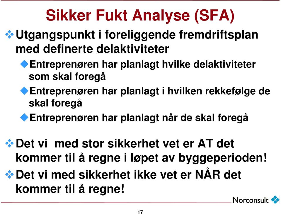 rekkefølge de skal foregå Entreprenøren har planlagt når de skal foregå Det vi med stor sikkerhet vet er