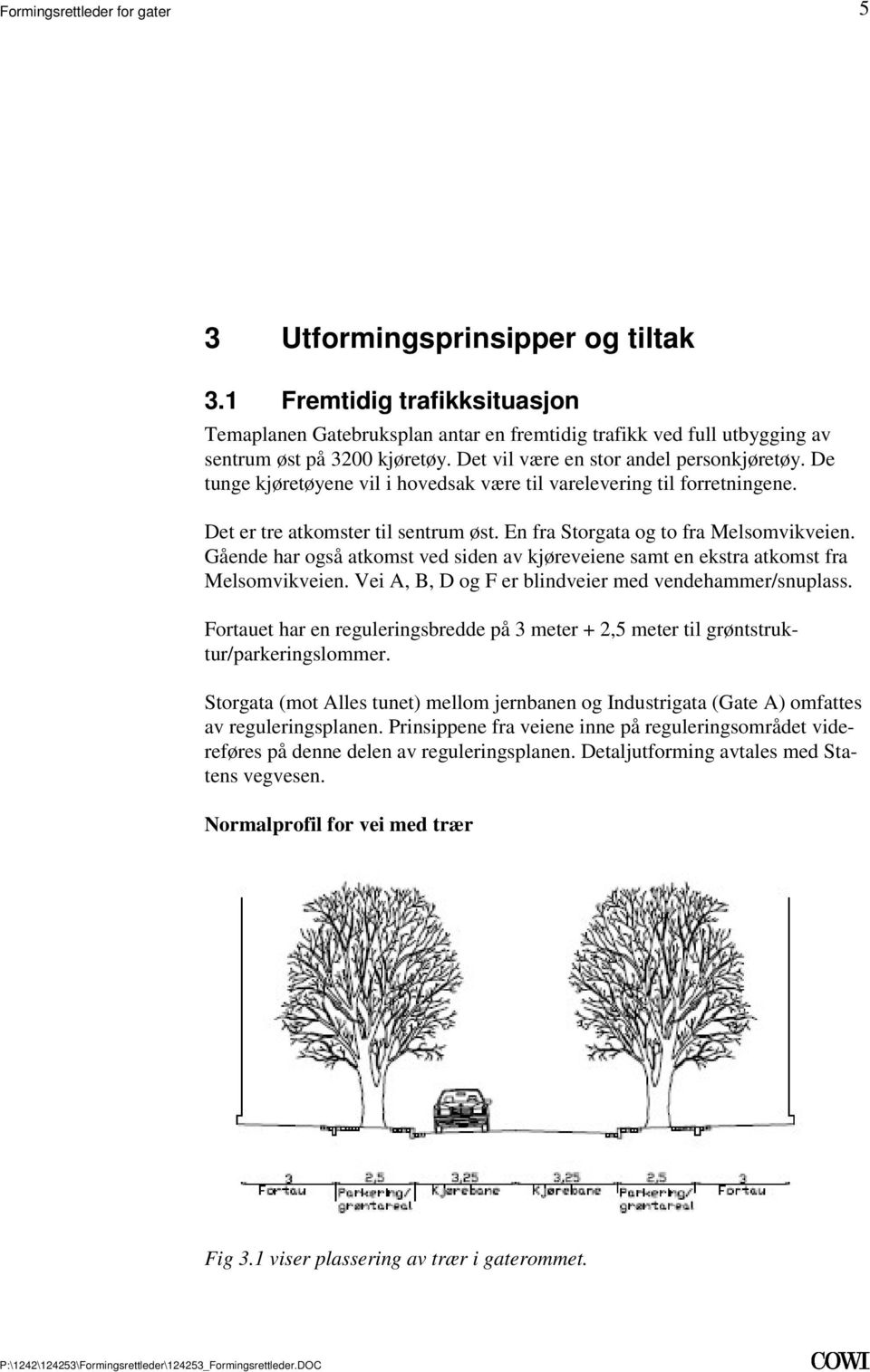 siden av kjøreveiene samt en ekstra atkomst fra Melsomvikveien Vei A, B, D og F er blindveier med vendehammer/snuplass Fortauet har en reguleringsbredde på 3 meter + 2,5 meter til