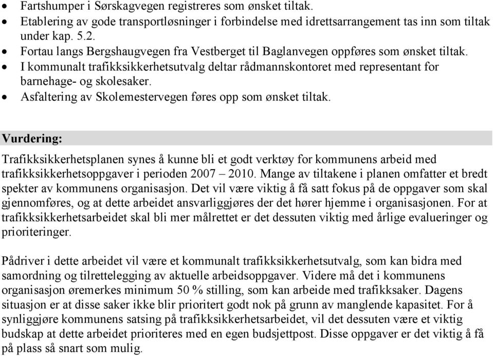 Asfaltering av Skolemestervegen føres opp som ønsket tiltak.