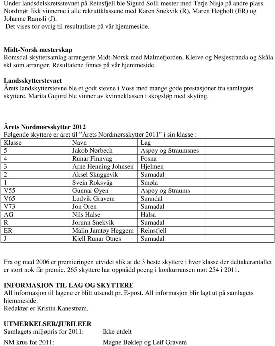 Midt-Norsk mesterskap Romsdal skyttersamlag arrangerte Midt-Norsk med Malmefjorden, Kleive og Nesjestranda og Skåla skl som arrangør. Resultatene finnes på vår hjemmeside.