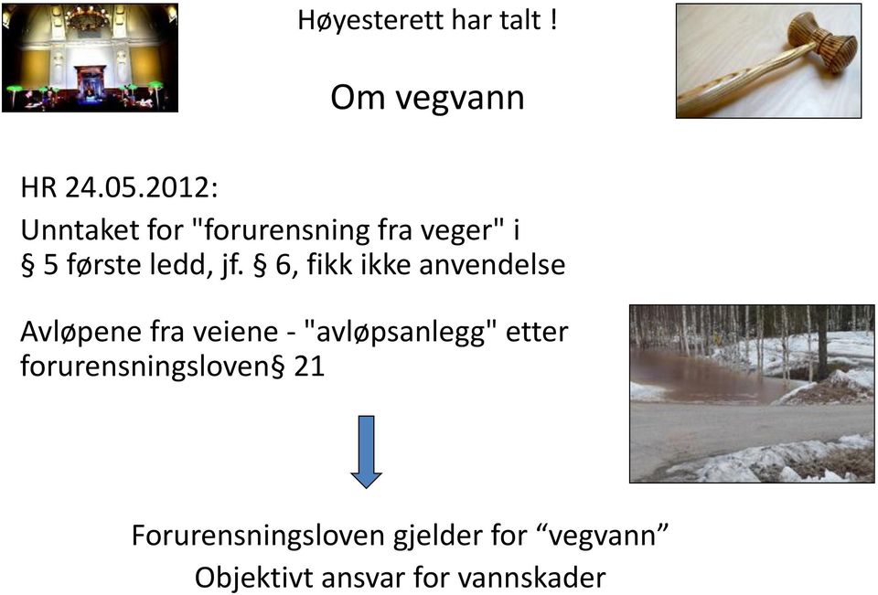 6, fikk ikke anvendelse Avløpene fra veiene - "avløpsanlegg" etter