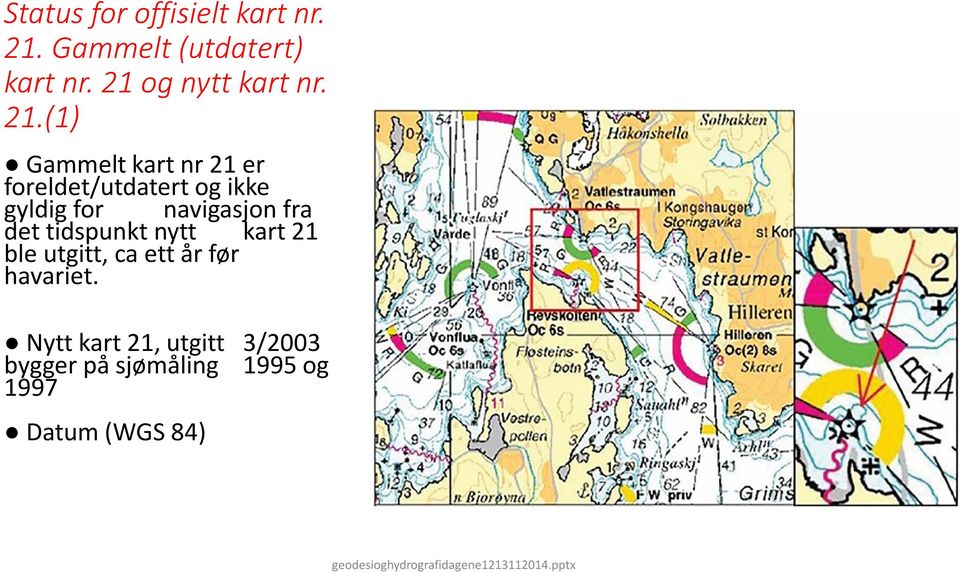 (1) Gammelt kart nr 21 er foreldet/utdatert og ikke gyldig for navigasjon