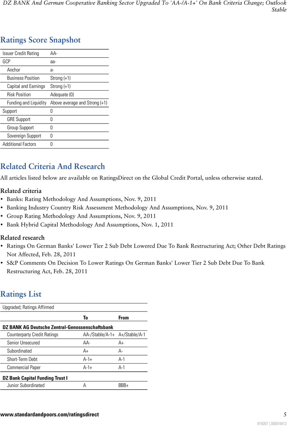 Credit Portal, unless otherwise stated. Related criteria Banks: Rating Methodology And Assumptions, Nov. 9, 2011 Banking Industry Country Risk Assessment Methodology And Assumptions, Nov.