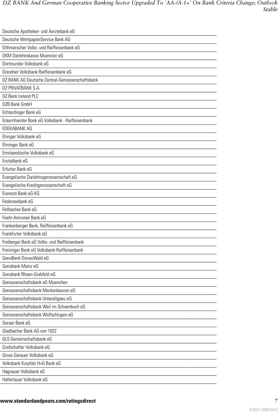 K AG Deutsche Zentral-Genossenschaftsbank DZ PRIVATBANK S.A. DZ Bank Ireland PLC DZB Bank GmbH Echterdinger Bank eg Eckernfoerder Bank eg Volksbank - Raiffeisenbank EDEKABANK AG Ehinger Volksbank eg