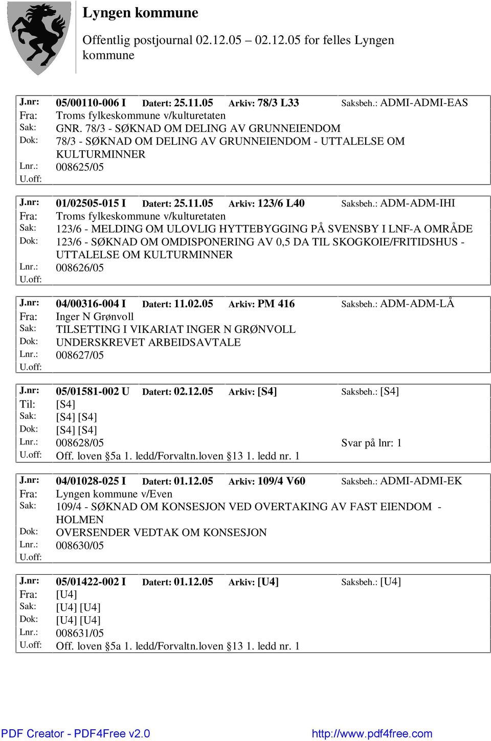 : ADM-ADM-IHI Fra: Troms fylkes v/kulturetaten Sak: 123/6 - MELDING OM ULOVLIG HYTTEBYGGING PÅ SVENSBY I LNF-A OMRÅDE Dok: 123/6 - SØKNAD OM OMDISPONERING AV 0,5 DA TIL SKOGKOIE/FRITIDSHUS -