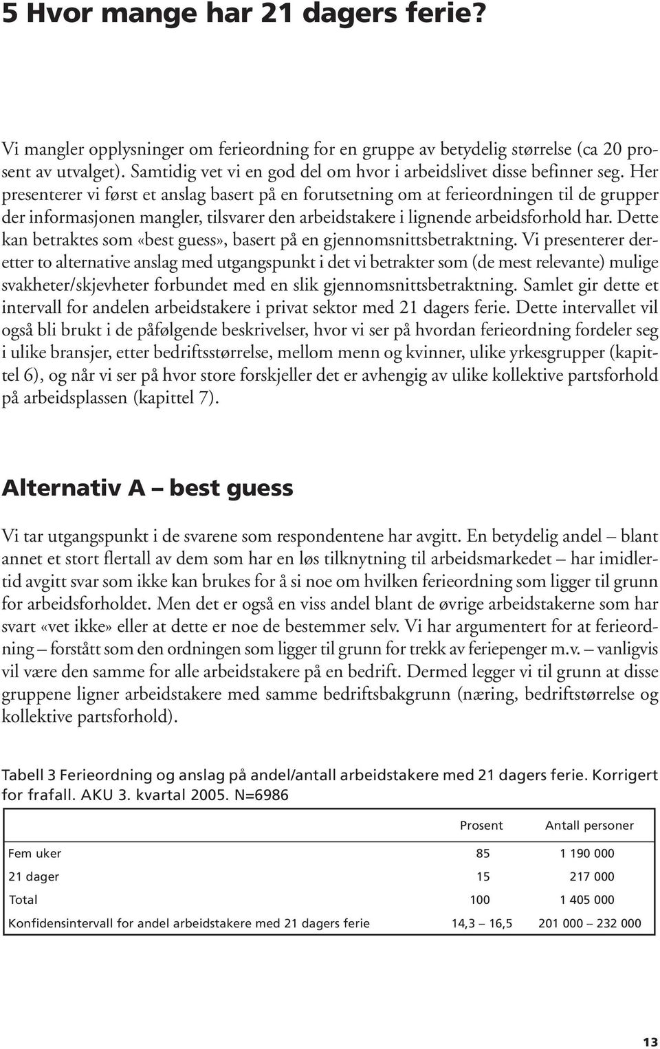 Her presenterer vi først et anslag basert på en forutsetning om at ferieordningen til de grupper der informasjonen mangler, tilsvarer den arbeidstakere i lignende arbeidsforhold har.