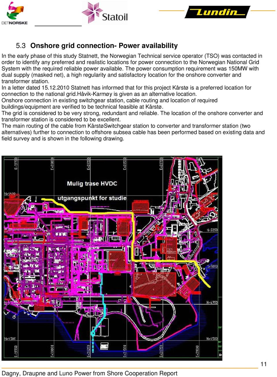 The power consumption requirement was 150MW with dual supply (masked net), a high regularity and satisfactory location for the onshore converter and transformer station. In a letter dated 15.12.