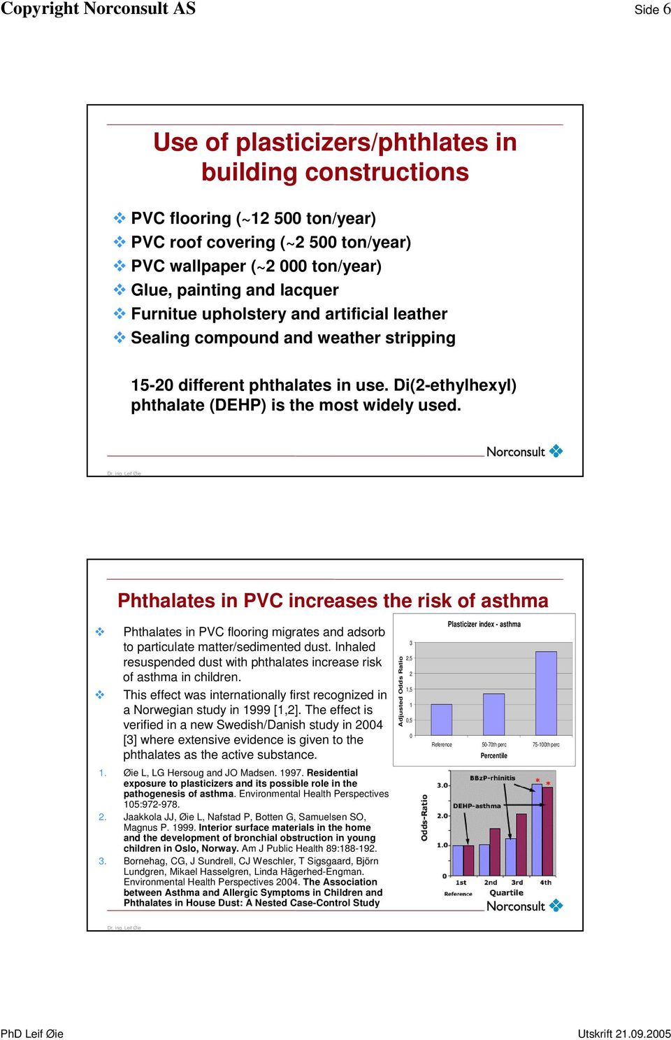 Phthalates in PVC increases the risk of asthma Phthalates in PVC flooring migrates and adsorb to particulate matter/sedimented dust.