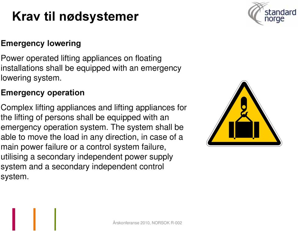 Emergency operation Complex lifting appliances and lifting appliances for the lifting of persons shall be equipped with an