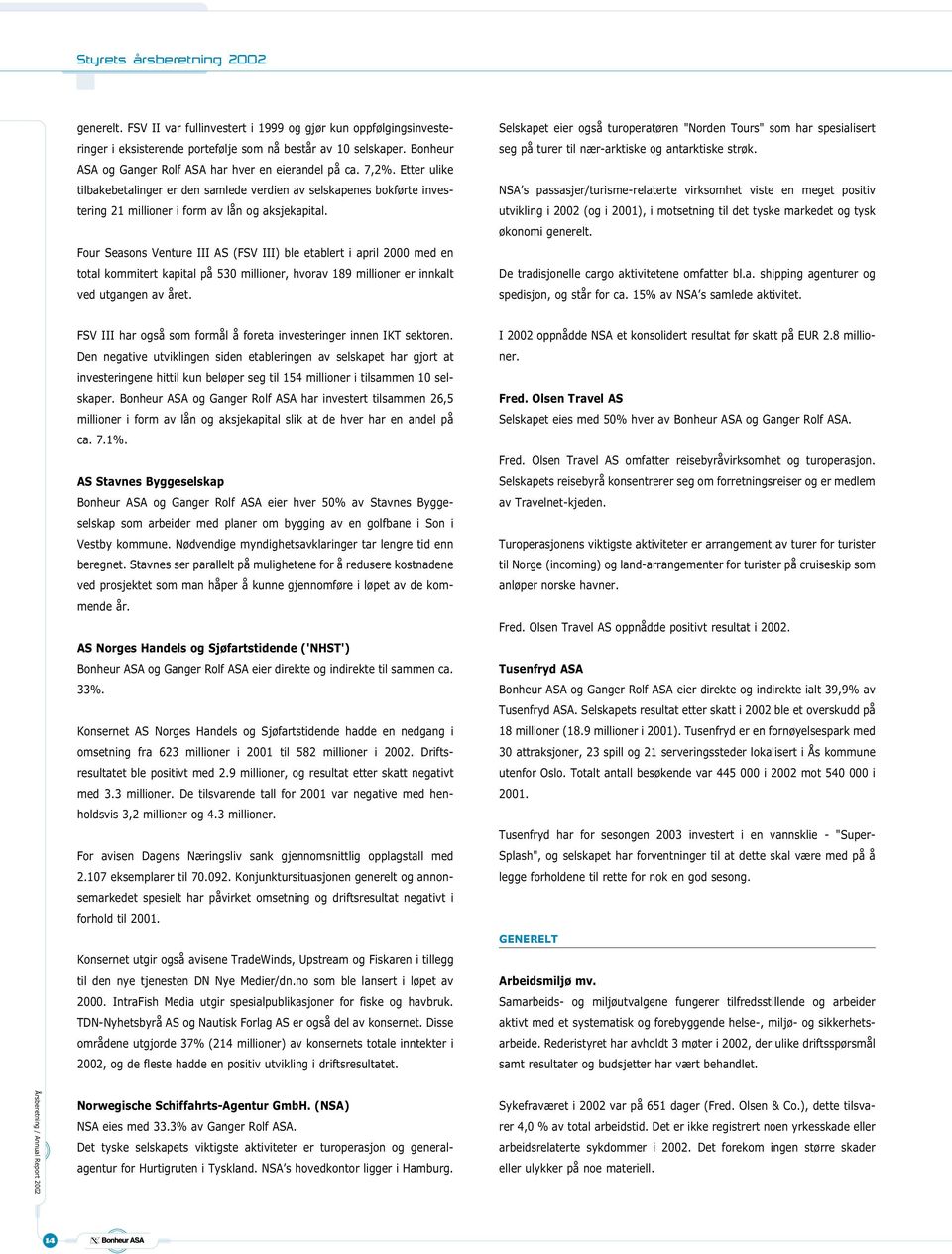 Four Seasons Venture III AS (FSV III) ble etablert i april 2000 med en total kommitert kapital på 530 millioner, hvorav 189 millioner er innkalt ved utgangen av året.