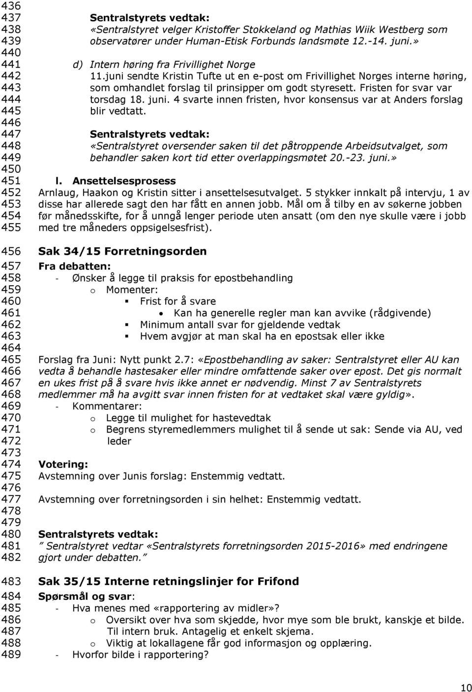 juni sendte Kristin Tufte ut en e-post om Frivillighet Norges interne høring, som omhandlet forslag til prinsipper om godt styresett. Fristen for svar var torsdag 18. juni.