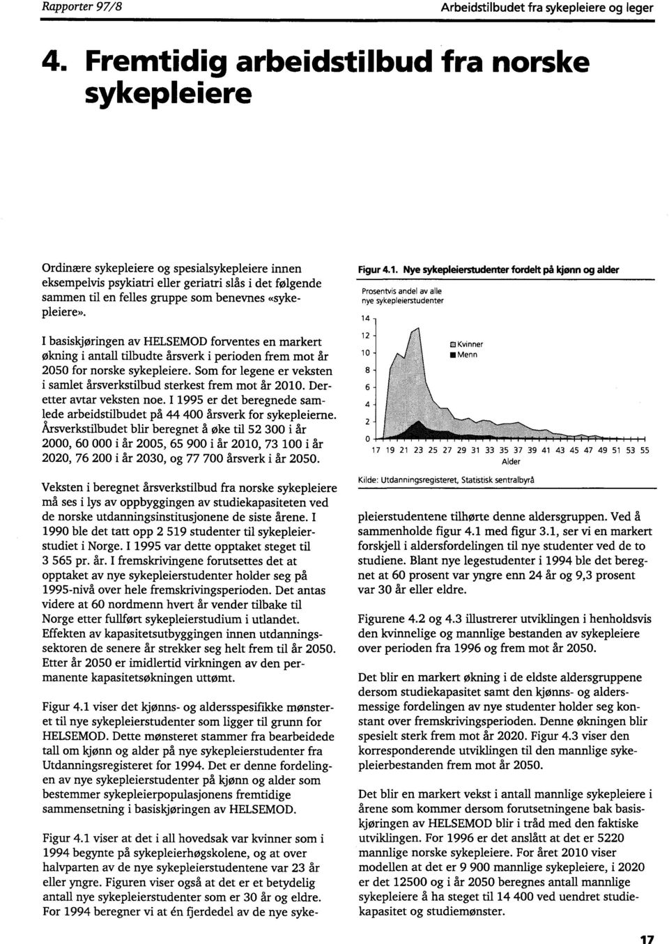 «sykepleiere». I basiskjøringen av HELSEMD forventes en arkert økning i antall tilbudte årsverk i perioden fre ot år 25 for norske sykepleiere.