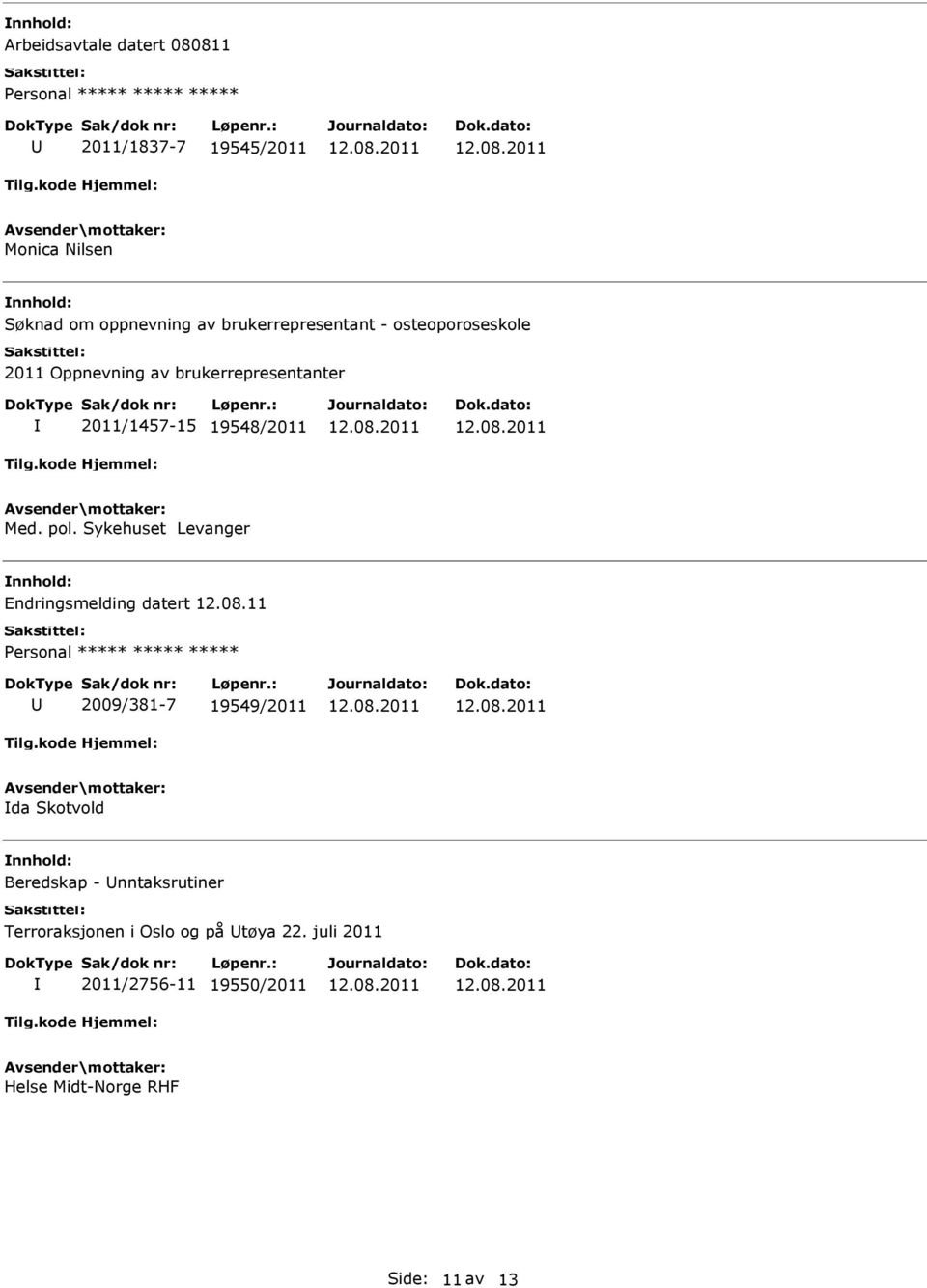 Med. pol. Sykehuset Levanger Endringsmelding datert 12.08.