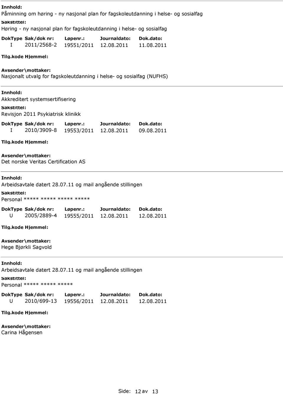 2011 Nasjonalt utvalg for fagskoleutdanning i helse- og sosialfag (NFHS) Akkreditert systemsertifisering Revisjon 2011 Psykiatrisk klinikk