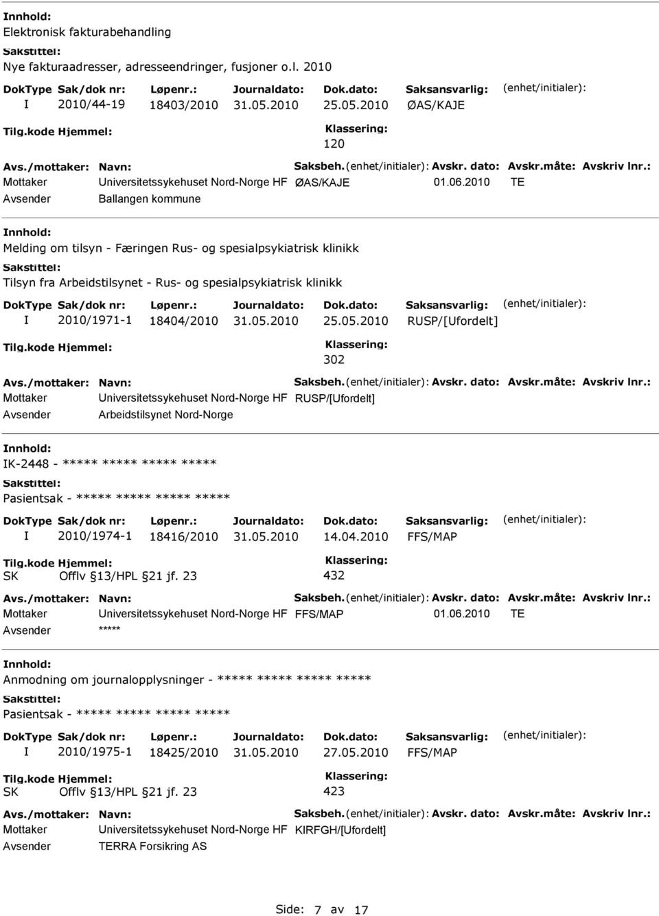 spesialpsykiatrisk klinikk 2010/1971-1 18404/2010 25.05.