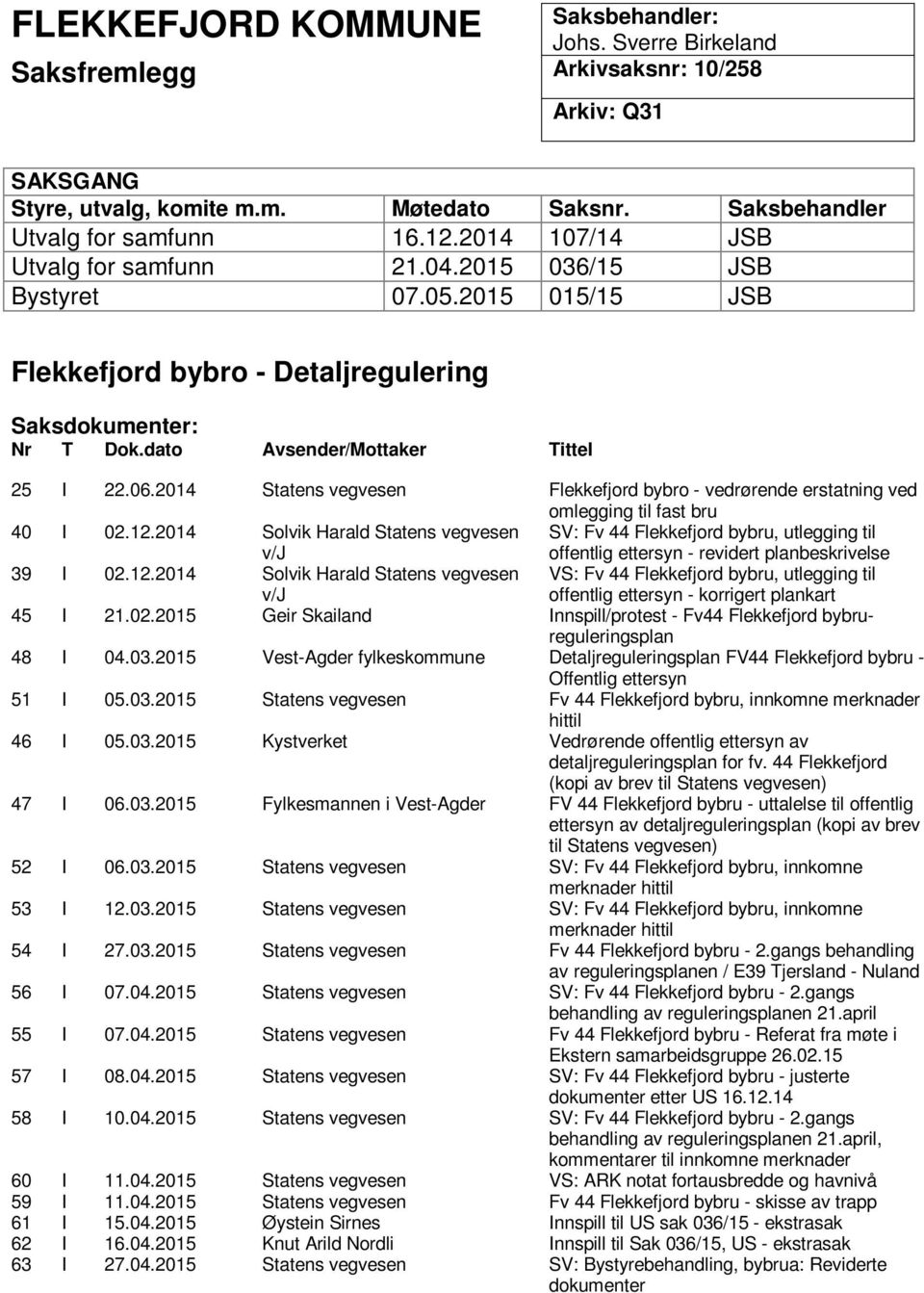 2014 Statens vegvesen Flekkefjord bybro - vedrørende erstatning ved omlegging til fast bru 40 I 02.12.