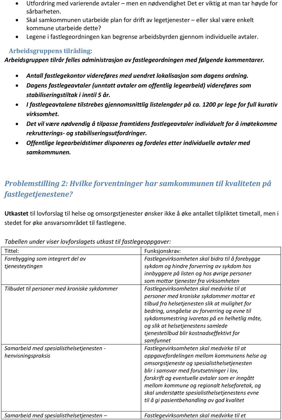 Arbeidsgruppens tilråding: Arbeidsgruppen tilrår felles administrasjon av fastlegeordningen med følgende kommentarer. Antall fastlegekontor videreføres med uendret lokalisasjon som dagens ordning.