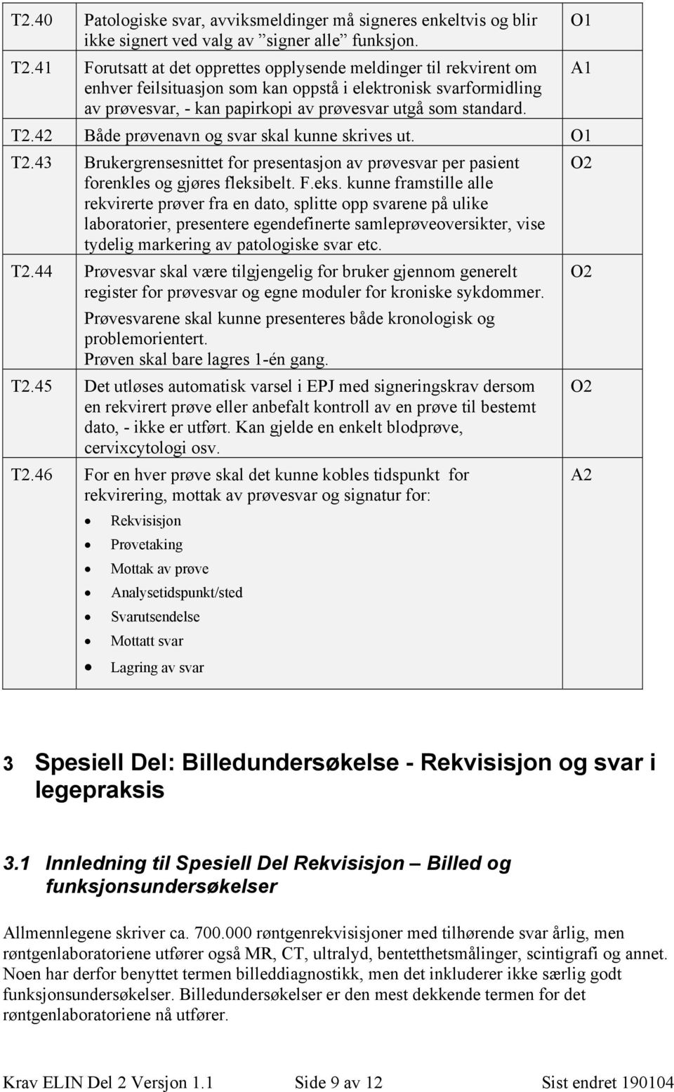 42 Både prøvenavn og svar skal kunne skrives ut. T2.43 Brukergrensesnittet for presentasjon av prøvesvar per pasient forenkles og gjøres fleksi