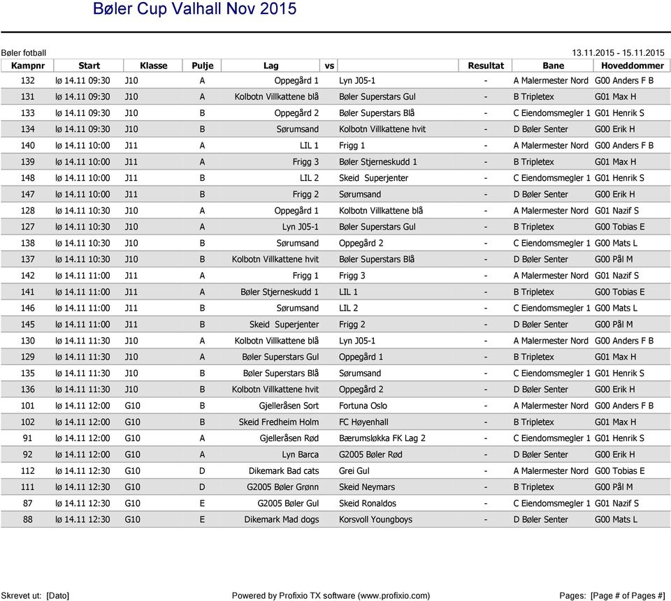 11 10:00 J11 A LIL 1 Frigg 1 - A Malermester Nord G00 Anders F B 139 lø 14.11 10:00 J11 A Frigg 3 Bøler Stjerneskudd 1 - B Tripletex G01 Max H 148 lø 14.