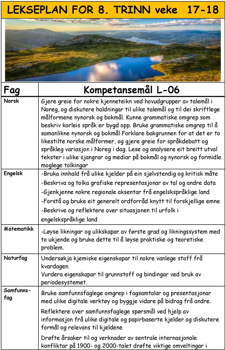 målformene nynorsk og bokmål. Kunne grammatiske omgrep som beskriv korleis språk er bygd opp.