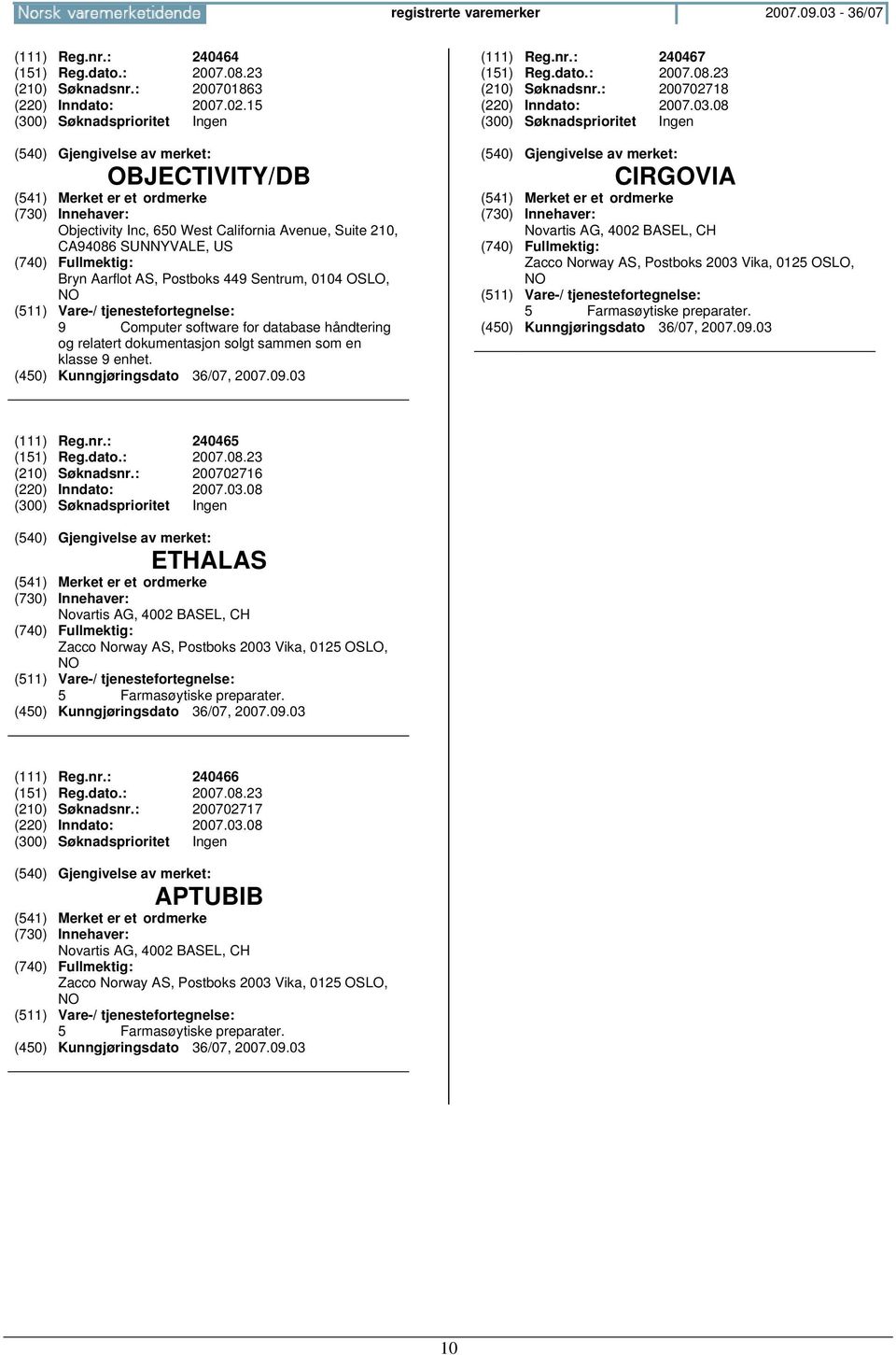 relatert dokumentasjon solgt sammen som en klasse 9 enhet. (111) Reg.nr.: 240467 (151) Reg.dato.: 2007.08.23 (210) Søknadsnr.: 200702718 (220) Inndato: 2007.03.