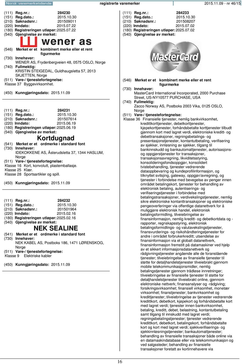 (111) Reg.nr.: 284231 (151) Reg.dato.: 2015.10.30 (210) Søknadsnr.: 201507614 (220) Inndato: 2015.06.