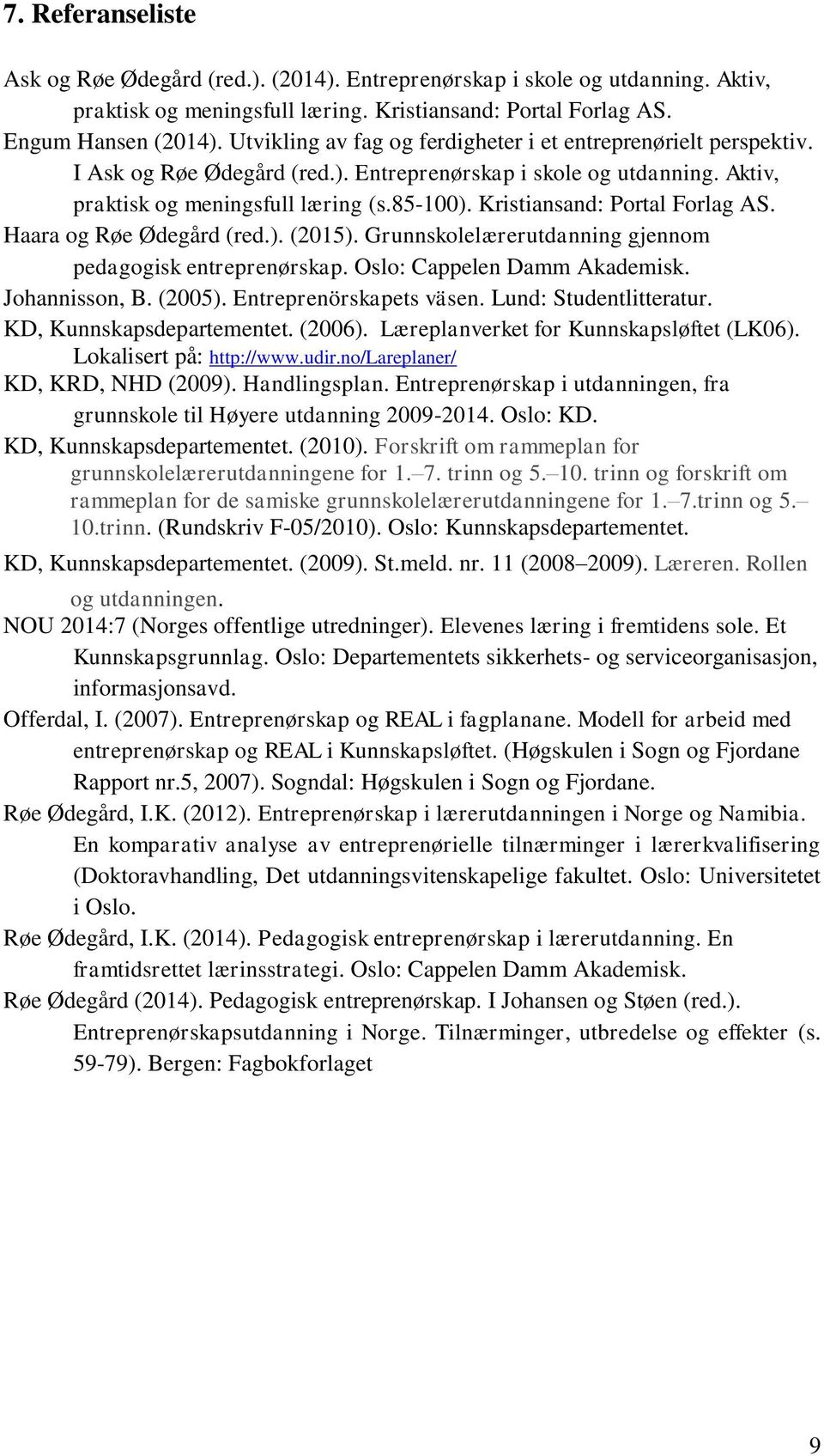 Kristiansand: Portal Forlag AS. Haara og Røe Ødegård (red.). (2015). Grunnskolelærerutdanning gjennom pedagogisk entreprenørskap. Oslo: Cappelen Damm Akademisk. Johannisson, B. (2005).