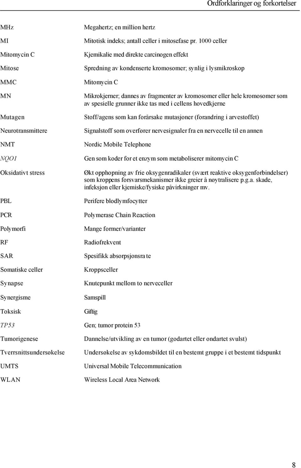 1000 celler Kjemikalie med direkte carcinogen effekt Spredning av kondenserte kromosomer; synlig i lysmikroskop Mitomycin C Mikrokjerner; dannes av fragmenter av kromosomer eller hele kromosomer som