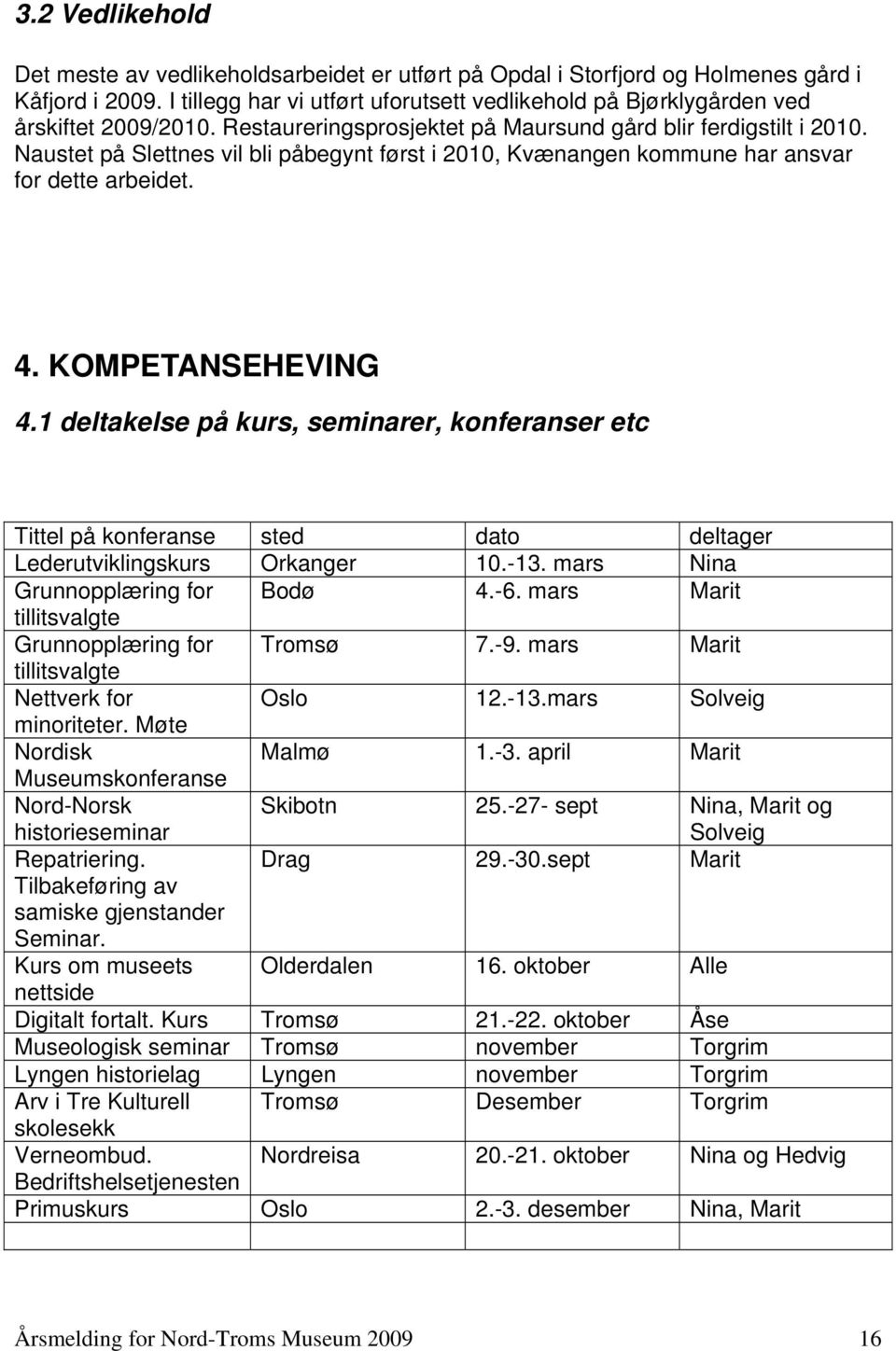 Naustet på Slettnes vil bli påbegynt først i 2010, Kvænangen kommune har ansvar for dette arbeidet. 4. KOMPETANSEHEVING 4.