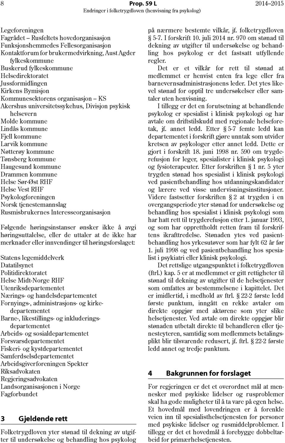 Helsedirektoratet Jussformidlingen Kirkens Bymisjon Kommunesektorens organisasjon KS Akershus universitetssykehus, Divisjon psykisk helsevern Molde kommune Lindås kommune Fjell kommune Larvik kommune