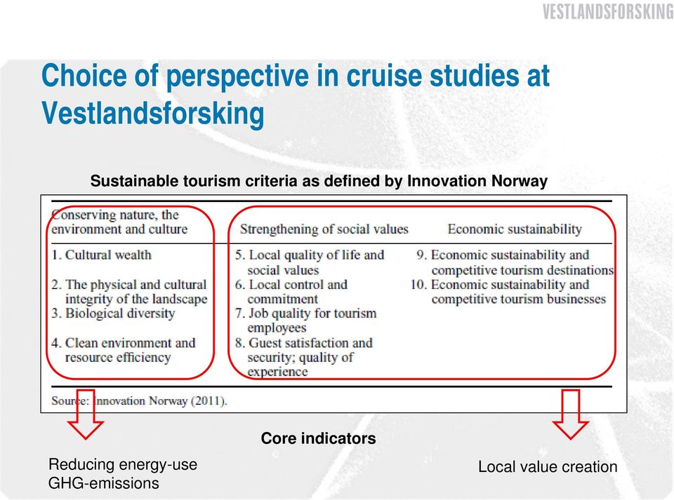 as defined by Innovation Norway Reducing