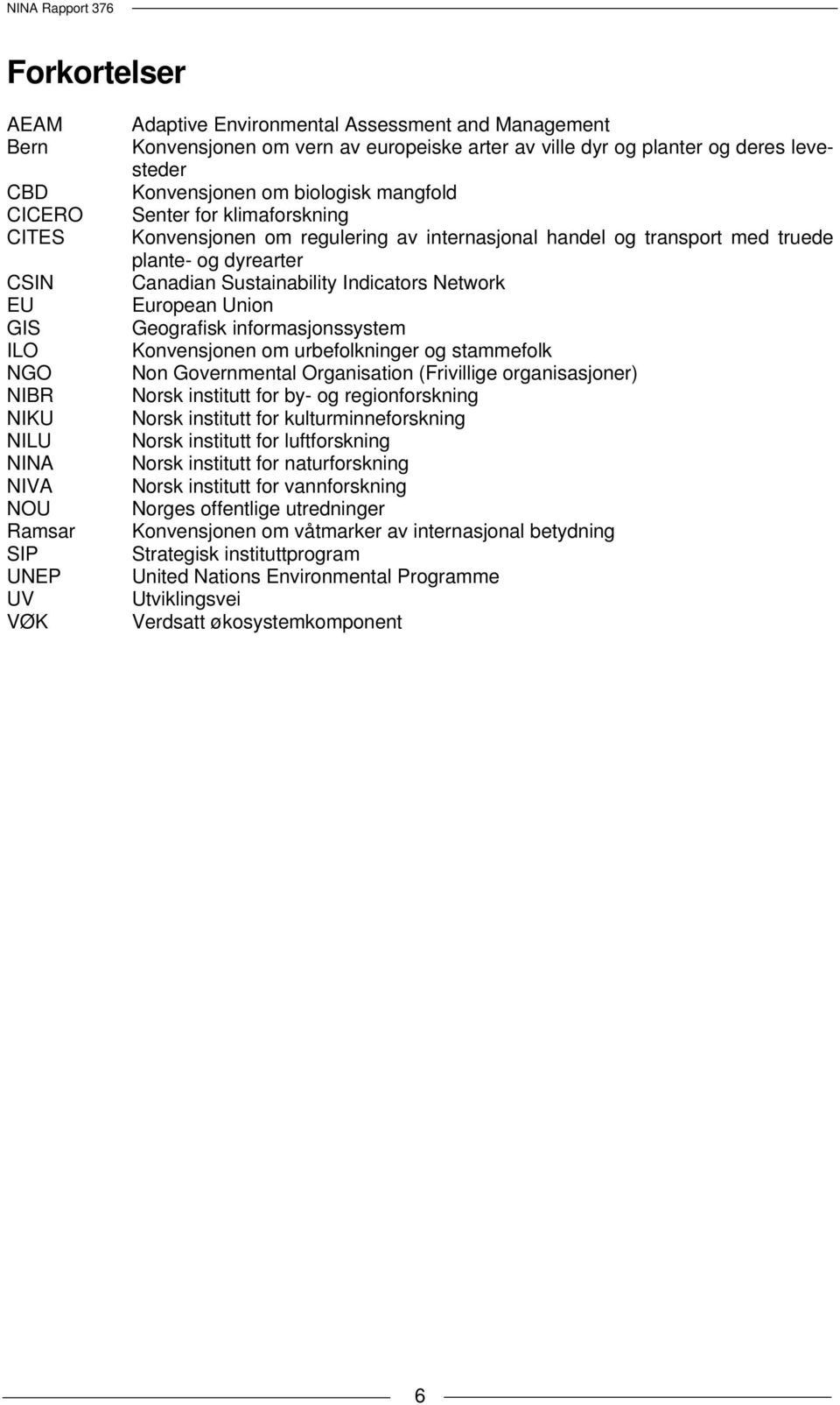 dyrearter Canadian Sustainability Indicators Network European Union Geografisk informasjonssystem Konvensjonen om urbefolkninger og stammefolk Non Governmental Organisation (Frivillige