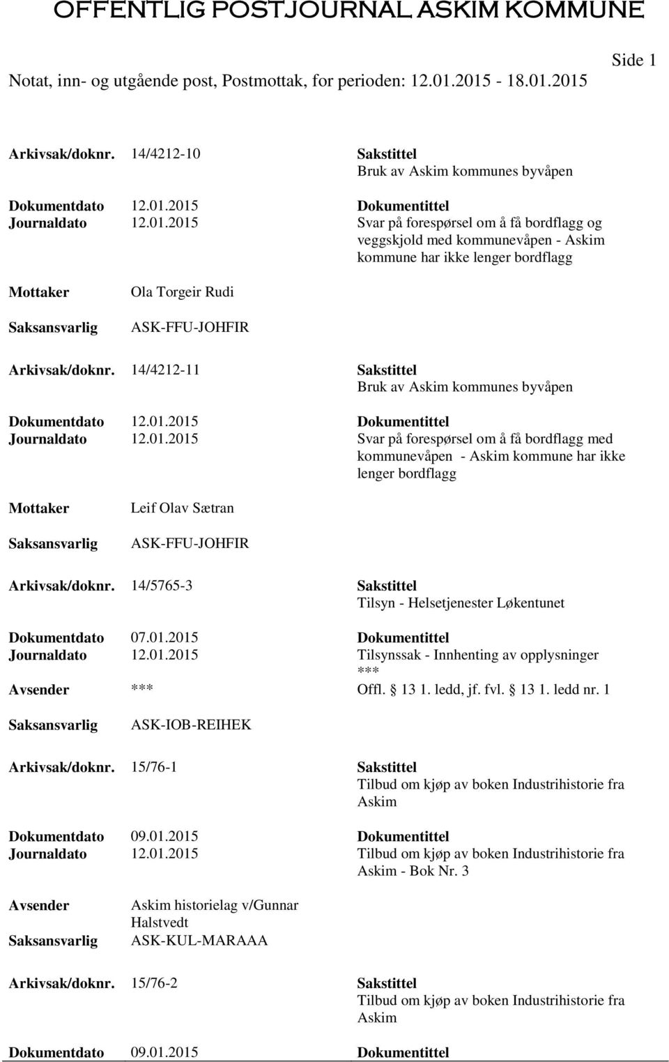 14/4212-11 Sakstittel Bruk av Askim kommunes byvåpen Dokumentdato 12.01.