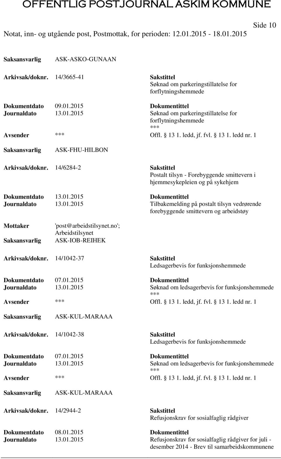 14/6284-2 Sakstittel Postalt tilsyn - Forebyggende smittevern i hjemmesykepleien og på sykehjem Journaldato 13.01.