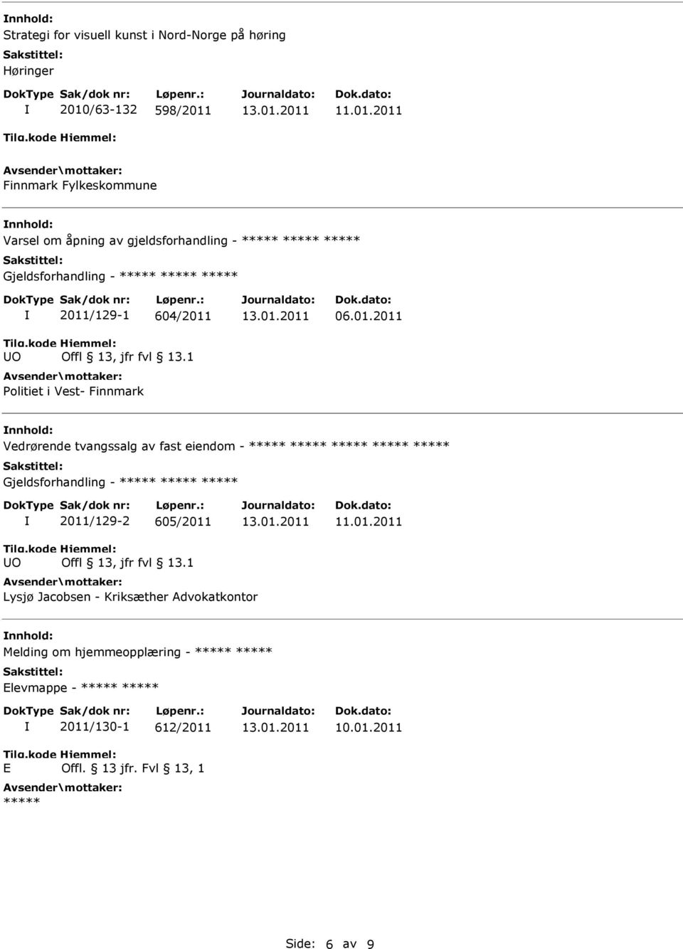 /129-1 604/2011 Offl 13, jfr fvl 13.1 Politiet i Vest- Finnmark 06.01.2011 nnhold: Vedrørende tvangssalg av fast eiendom - ***** ***** /129-2 605/2011 Offl 13, jfr fvl 13.