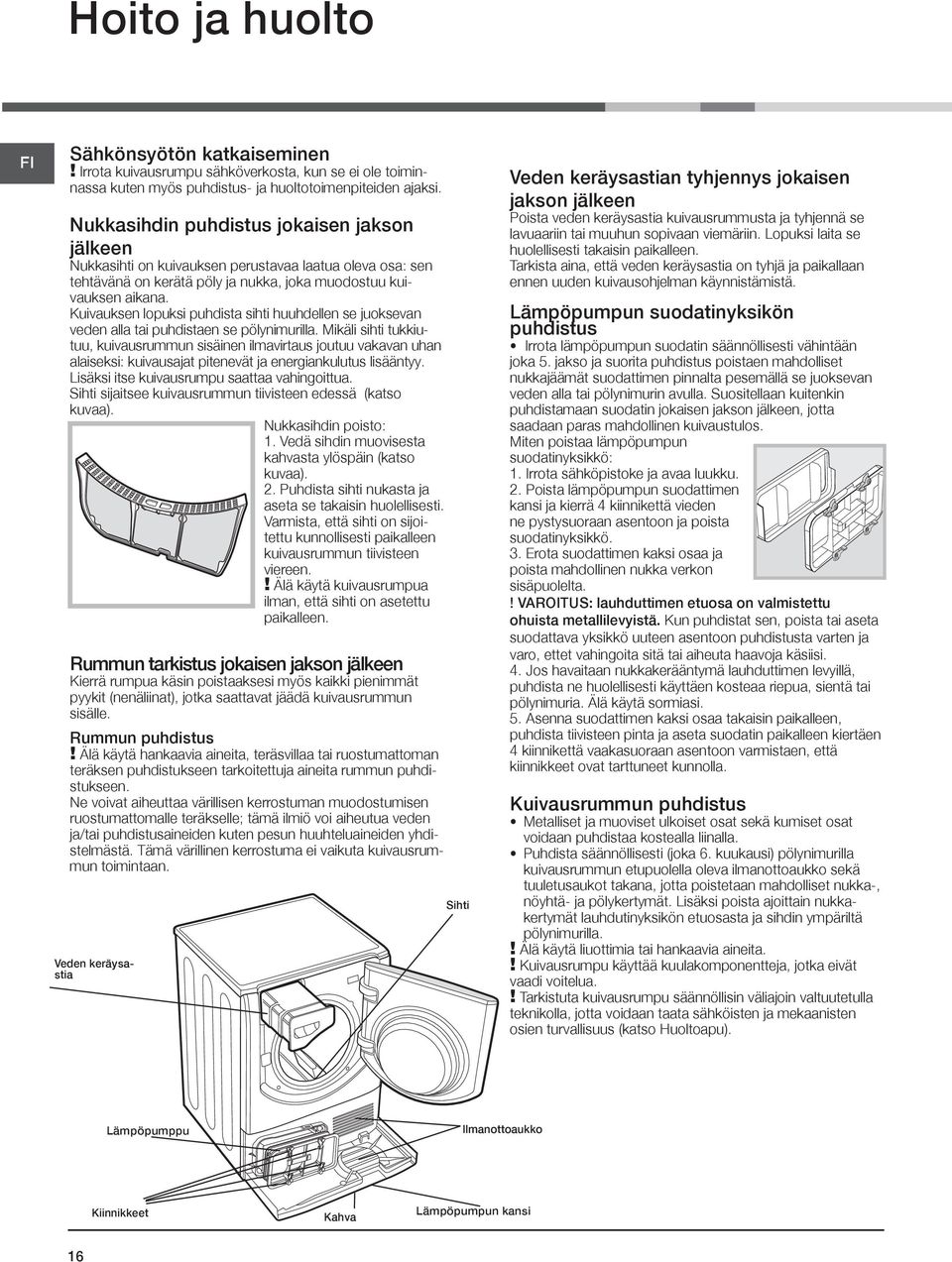 Kuivauksen lopuksi puhdista sihti huuhdellen se juoksevan veden alla tai puhdistaen se pölynimurilla.