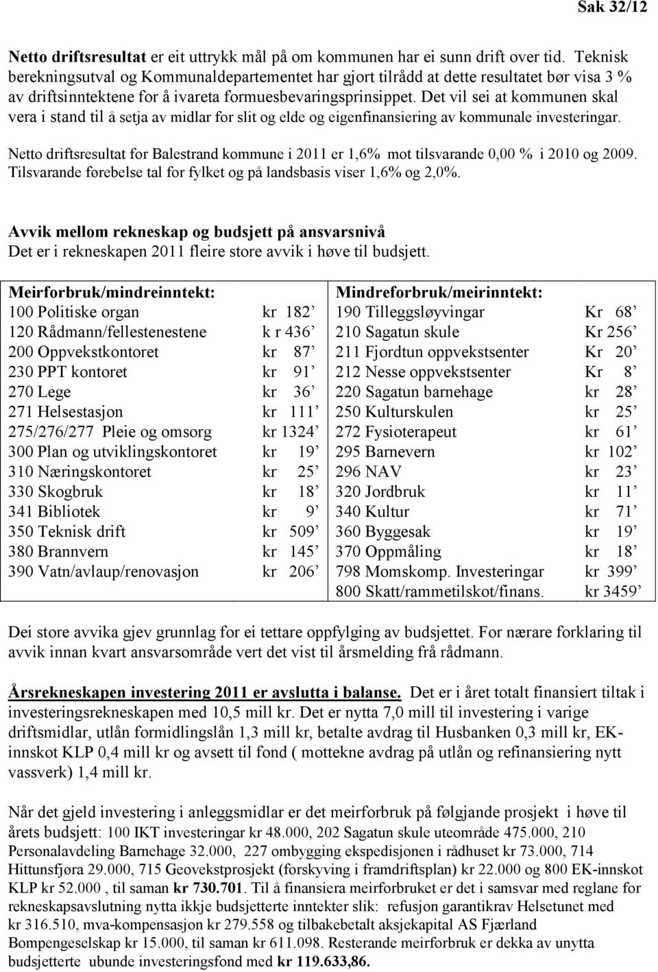 Det vil sei at kommunen skal vera i stand til å setja av midlar for slit og elde og eigenfinansiering av kommunale investeringar.