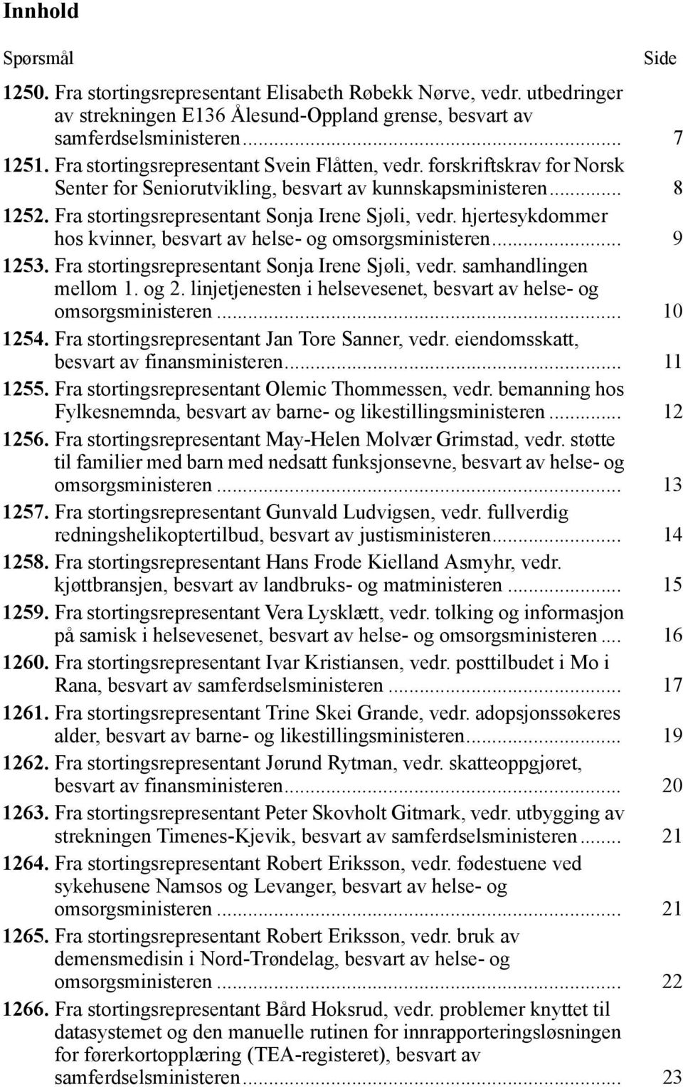 hjertesykdommer hos kvinner, besvart av helse- og omsorgsministeren... 9 1253. Fra stortingsrepresentant Sonja Irene Sjøli, vedr. samhandlingen mellom 1. og 2.