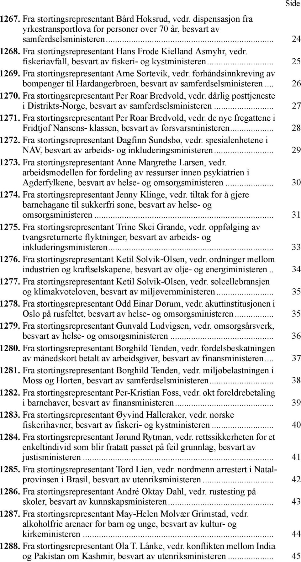 forhåndsinnkreving av bompenger til Hardangerbroen, besvart av samferdselsministeren... 26 1270. Fra stortingsrepresentant Per Roar Bredvold, vedr.