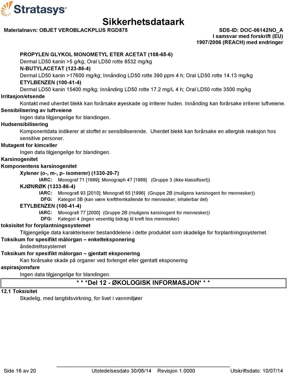 2 mg/l 4 h; Oral LD50 rotte 3500 mg/kg Irritasjon/etsende Kontakt med uherdet blekk kan forårsake øyeskade og irriterer huden. Innånding kan forårsake irriterer luftveiene.