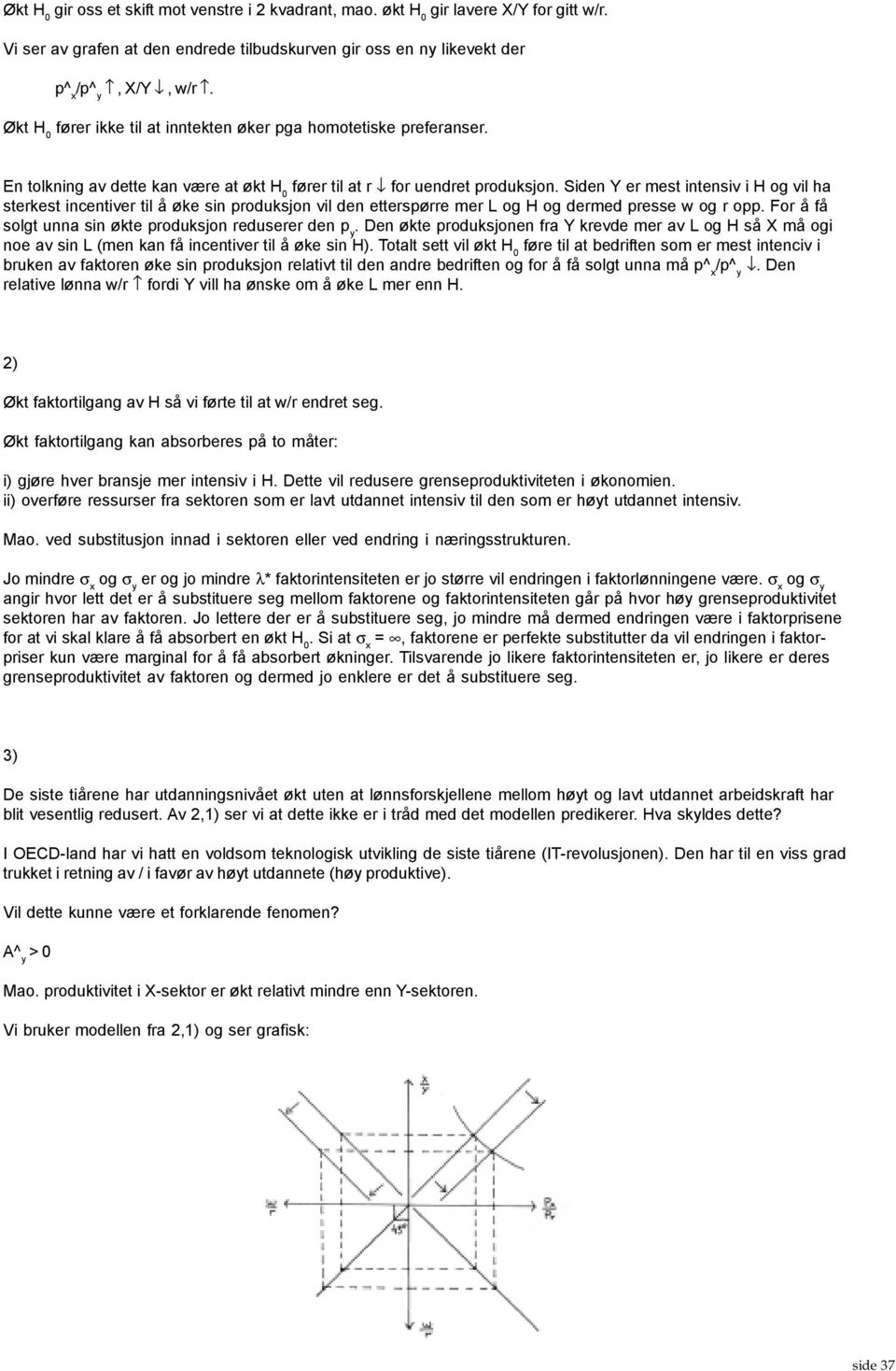 Siden Y er mest intensiv i H og vil ha sterkest incentiver til å øke sin produksjon vil den etterspørre mer L og H og dermed presse w og r opp.