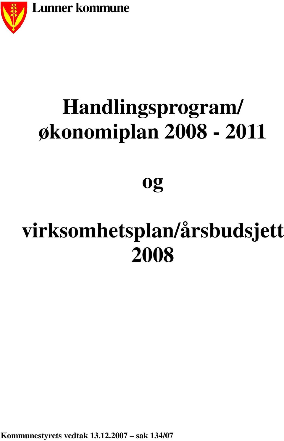virksomhetsplan/årsbudsjett 2008