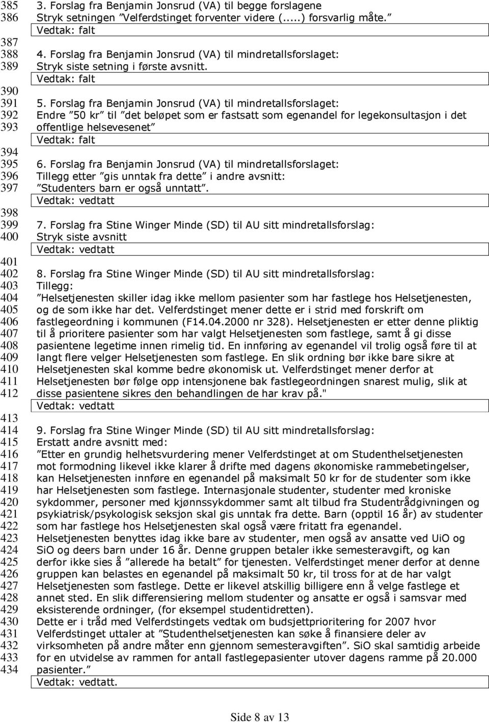 Forslag fra Benjamin Jonsrud (VA) til mindretallsforslaget: Stryk siste setning i første avsnitt. Vedtak: falt 5.