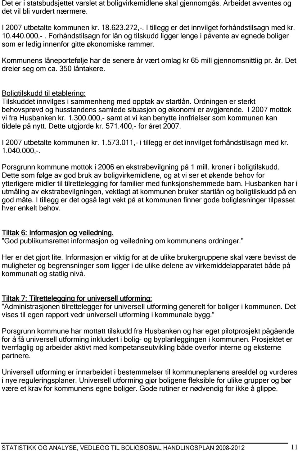 Kommunens låneportefølje har de senere år vært omlag kr 65 mill gjennomsnittlig pr. år. Det dreier seg om ca. 350 låntakere.