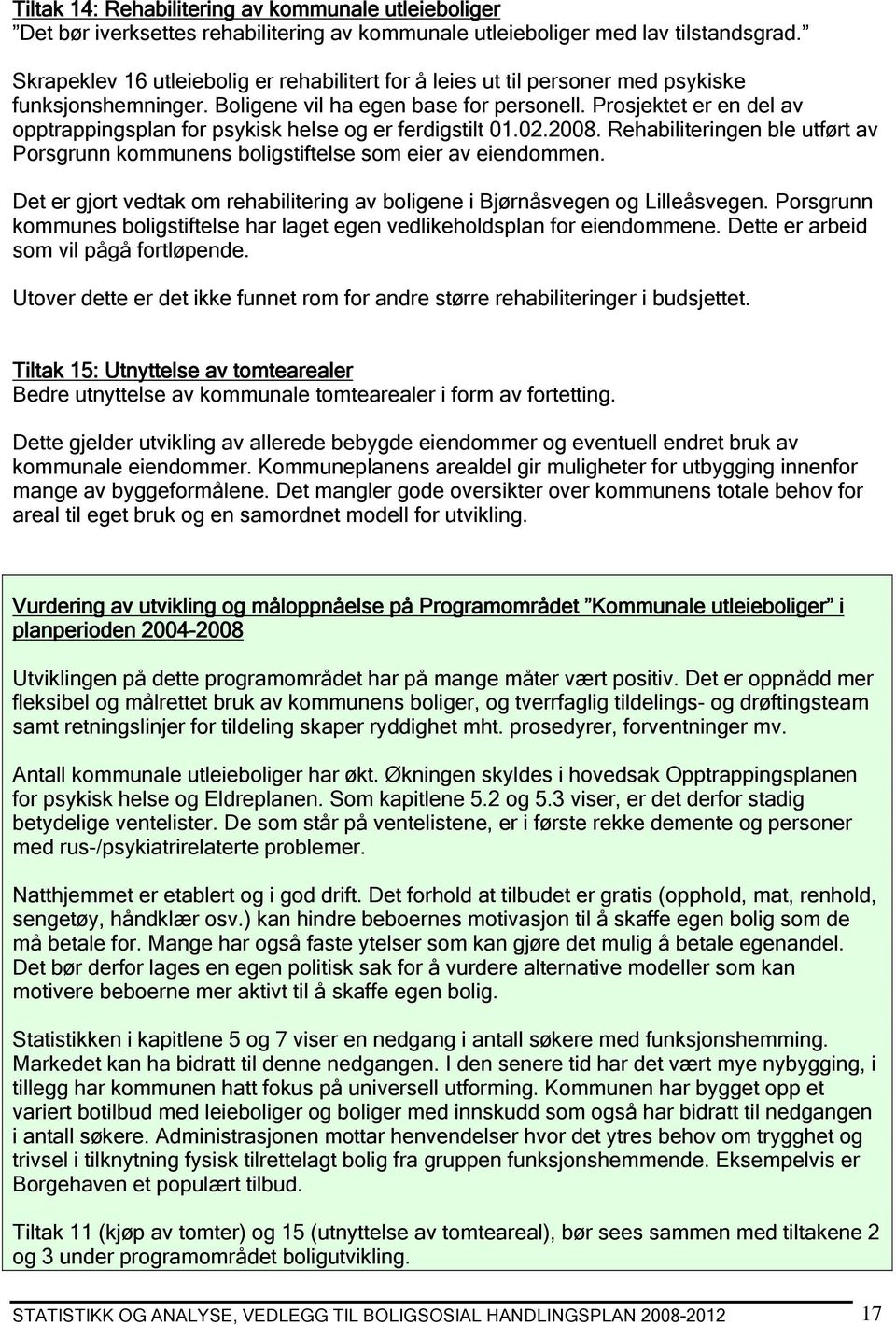 Prosjektet er en del av opptrappingsplan for psykisk helse og er ferdigstilt 01.02.2008. Rehabiliteringen ble utført av Porsgrunn kommunens boligstiftelse som eier av eiendommen.