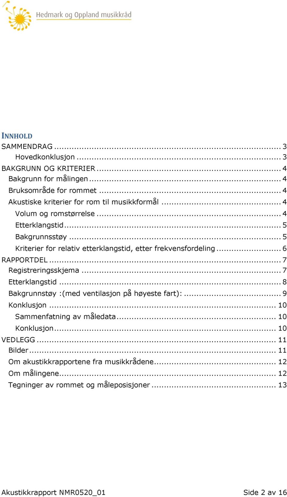 .. 5 Kriterier for relativ etterklangstid, etter frekvensfordeling... 6 RAPPORTDEL... 7 Registreringsskjema... 7 Etterklangstid.