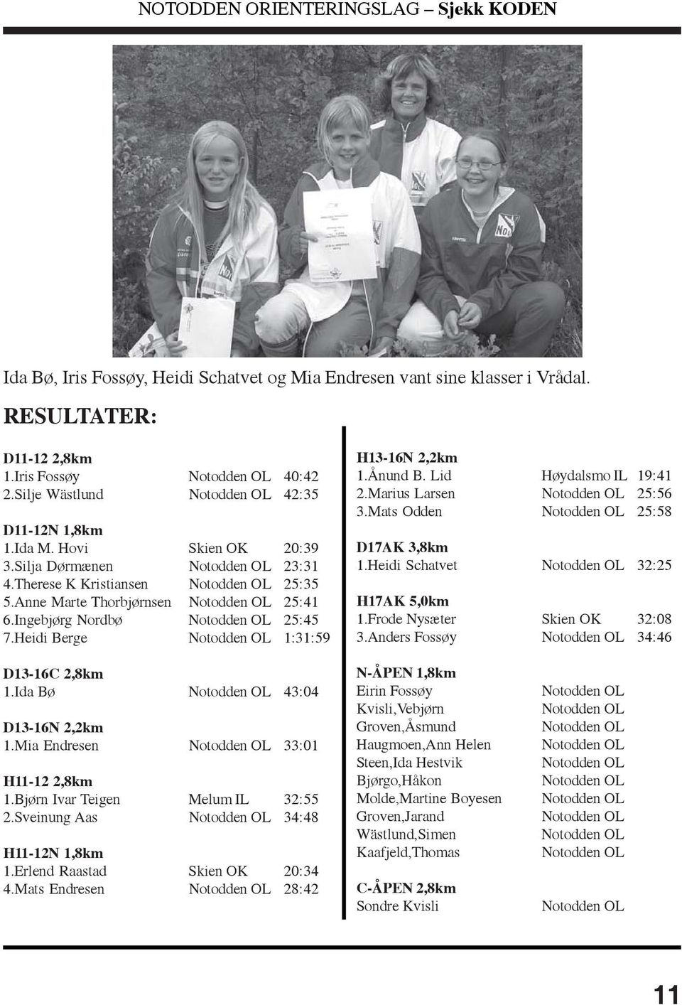 Marius Larsen 25:56 3.Mats Odden 25:58 D17AK 3,8km 1.Heidi Schatvet 32:25 H17AK 5,0km 1.Frode Nysæter Skien OK 32:08 3.Anders Fossøy 34:46 D13-16C 2,8km 1.Ida Bø 43:04 D13-16N 2,2km 1.