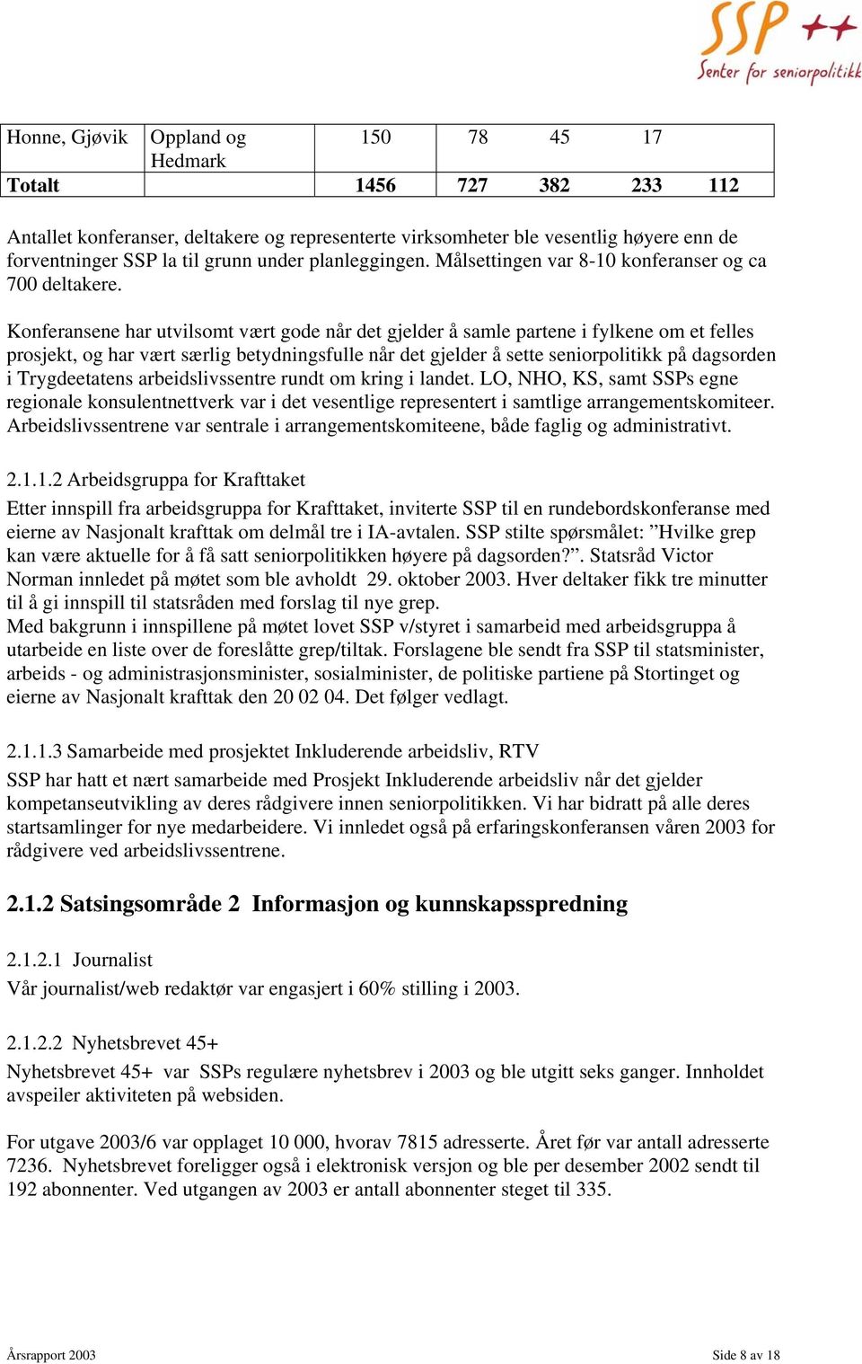 Konferansene har utvilsomt vært gode når det gjelder å samle partene i fylkene om et felles prosjekt, og har vært særlig betydningsfulle når det gjelder å sette seniorpolitikk på dagsorden i