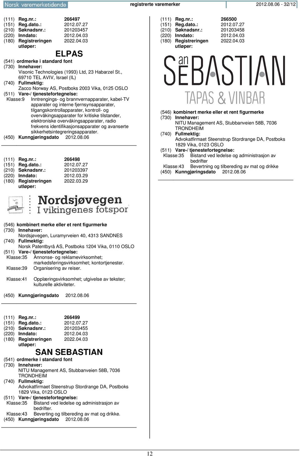 , 69710 TEL AVIV, Israel (IL) Zacco Norway AS, Postboks 2003 Vika, 0125 OSLO Klasse:9 Inntrengings- og brannvernapparater, kabel-tv apparater og interne fjernsynsapparater, tilgangskontrollapparater,