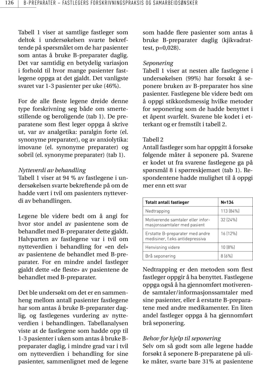 For de alle fleste legene dreide denne type forskrivning seg både om smertestillende og beroligende (tab 1). De preparatene som flest leger oppga å skrive ut, var av analgetika: paralgin forte (el.